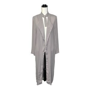 Missguided Women Solid Gray Duster Coat Long Sleeve Open Front D-Ring Neck Strap